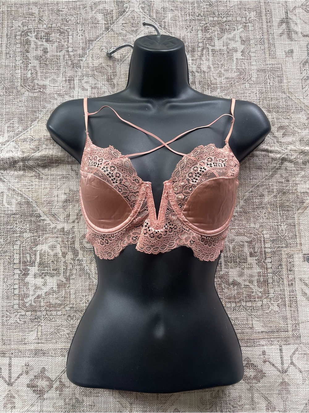 For Love and Lemons Dusty Rose Karina Lace Plunge Bra